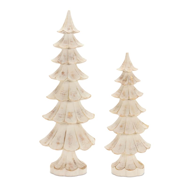 Set of 2 Resin Pine Trees for Shelf or Mantle Holiday Decor - 5.25” x 4” x 14.5” - Brown