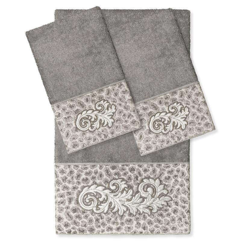 Authentic Hotel and Spa 100% Turkish Cotton April 3PC Embellished Towel Set - Dark Gray
