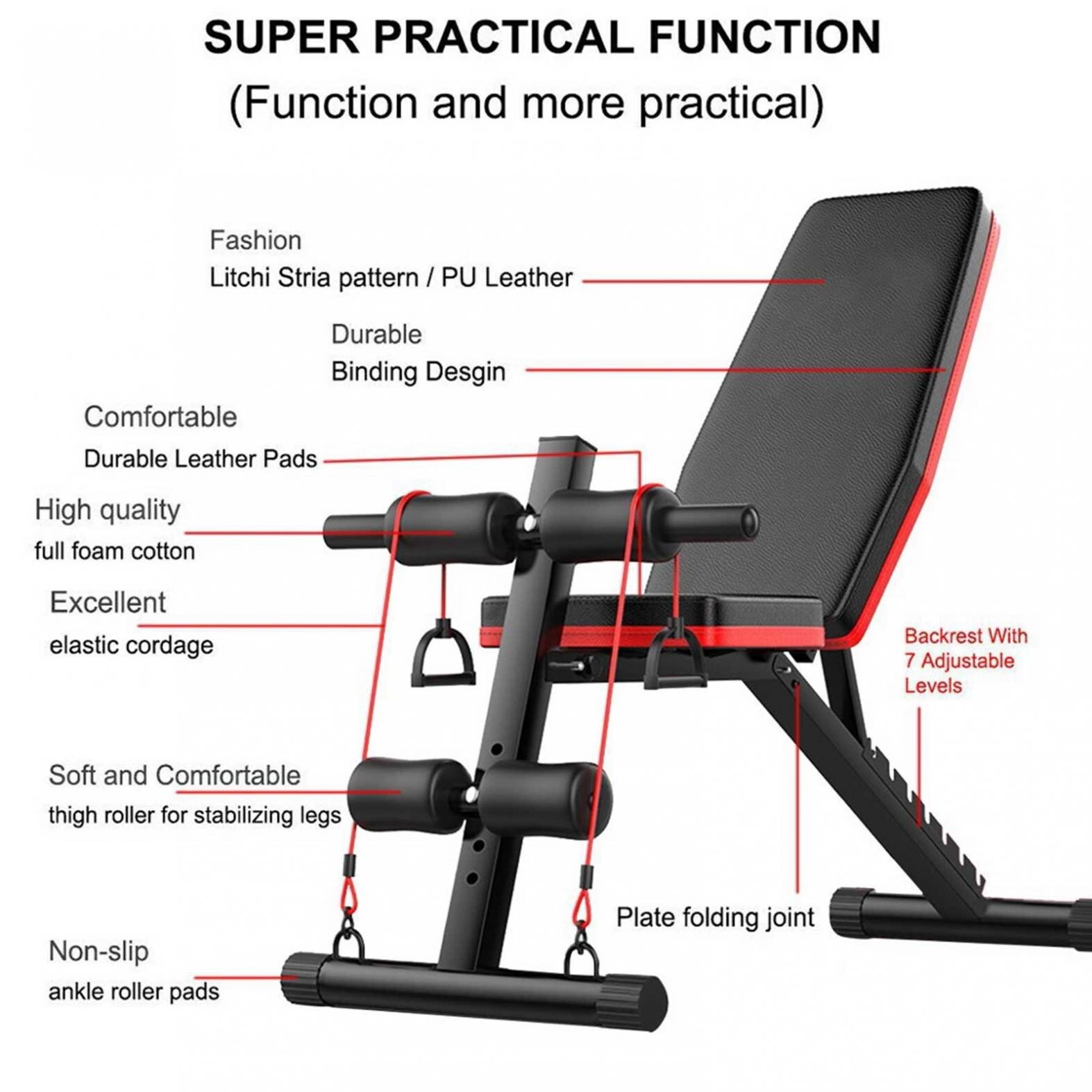 Adjustable Sit Up AB Incline Abs Bench Flat Fly Weight Press Gym Black-red SPORT Adjustable Sit Up AB Incline Abs Bench Flat Fly Weight Press Gym Black-red SPORT