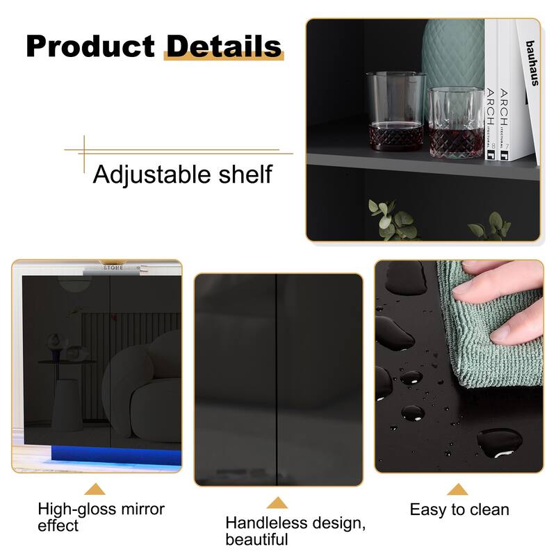 4-Door LED Lighted Buffet Cabinet with RGB Lights Sideboard Storage