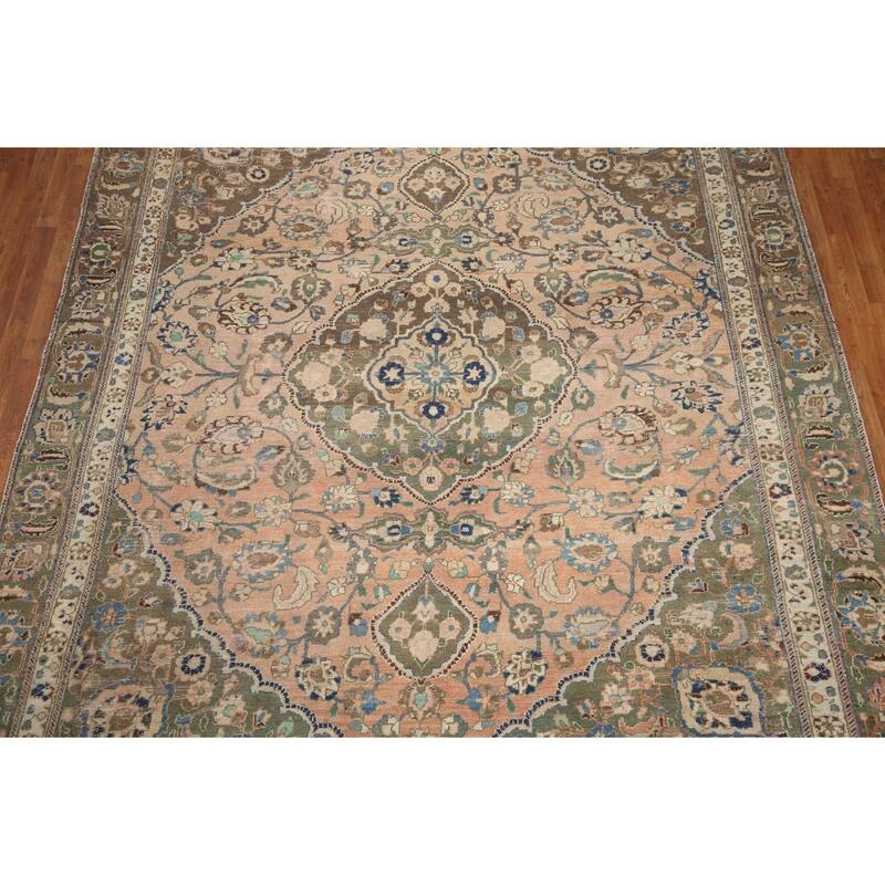 Hand Knotted Oriental 100% Wool Carpet Traditional Floral Coral Mashad Area Rug - 11' 4'' X 10' 3''