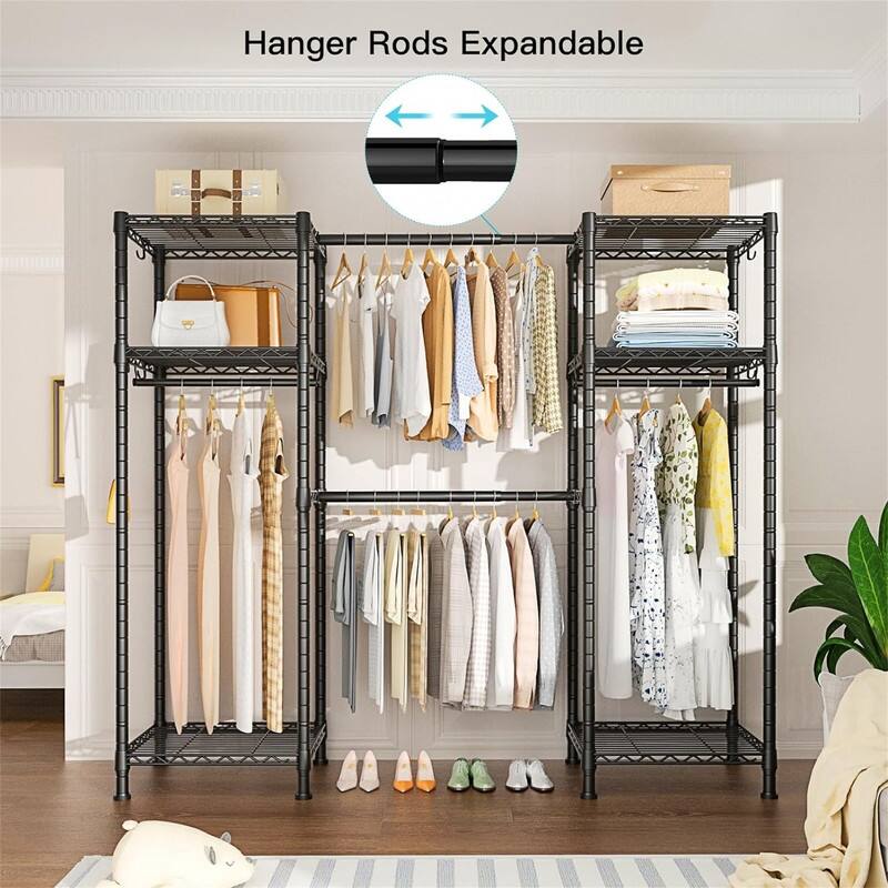 Industrial Pipe Clothes Rack with Top Shelf - 14.5"D x 72"W x 71.2"H