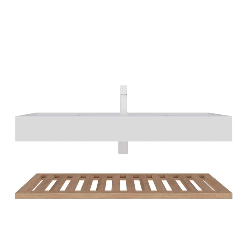 GDFStudio - Lede 30" Bathroom Vanity with Acrylic Integrated Basin, Striped Shelves Layer & Woodgrain Finish, WITHOUT Faucet - Natural Wood - 48"