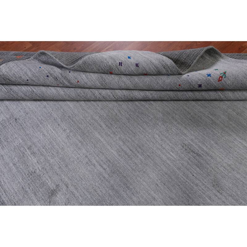 Hand Knotted Oriental 100% Wool Carpet Tribal Tribal Greys & Charcoal Gabbeh Area Rug - 12' 2'' X 9' 2''