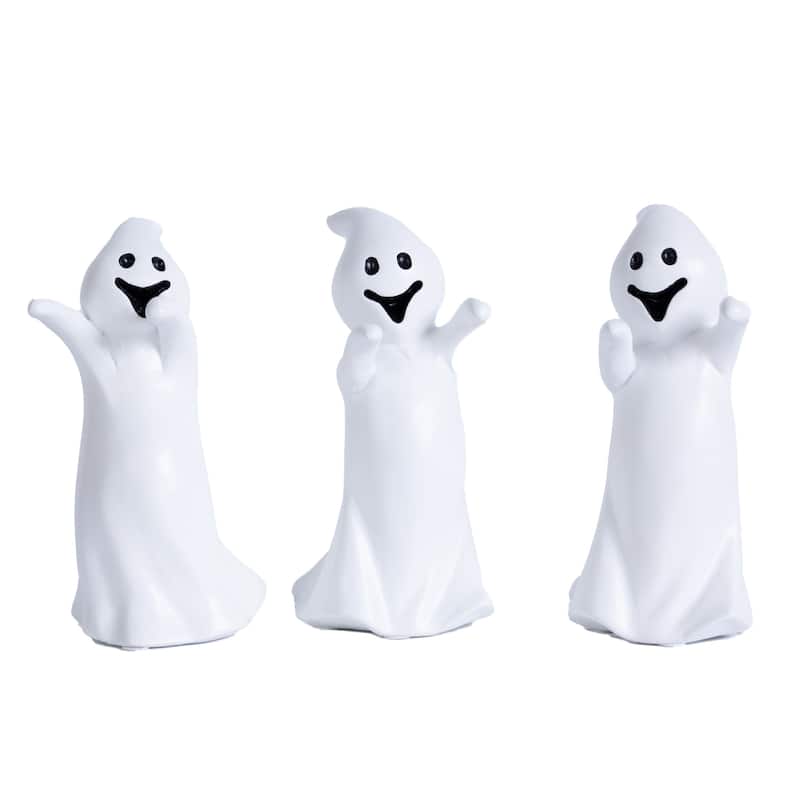 HomeRoots Set of Three White Polyresin Halloween Ghost Figurines - 3.05 in. x 6.35 in. x 3.30 in.