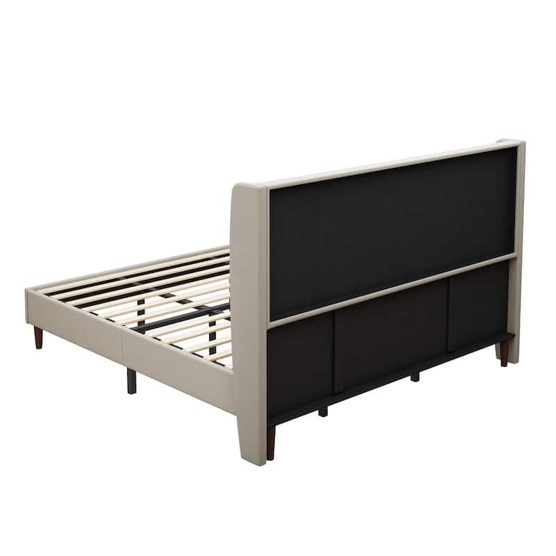 GDFStudio - Oliver High Back Soft Bed with 12-Slat Support and Plush Upholstery