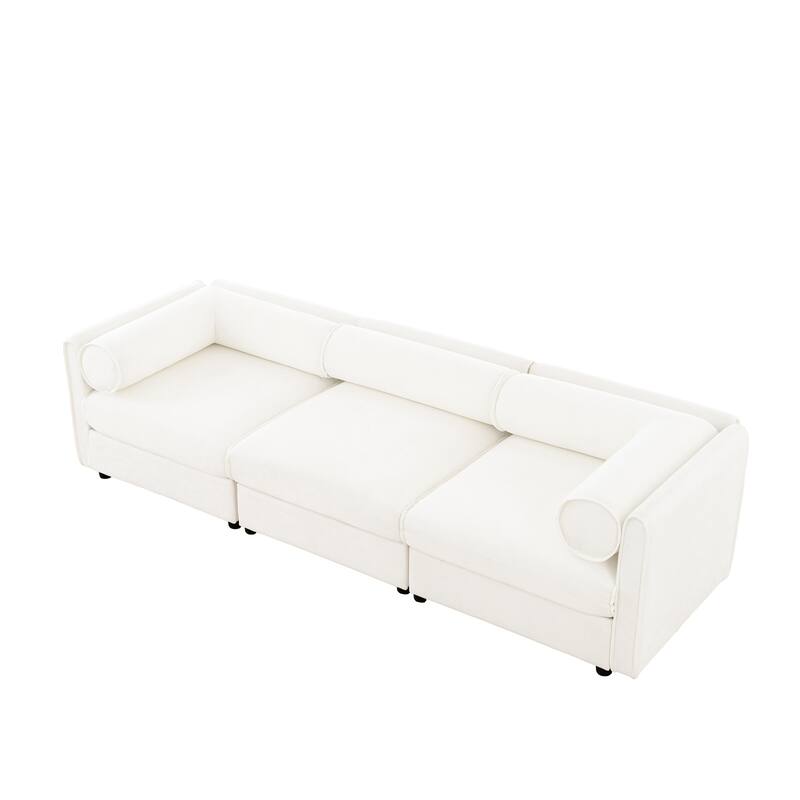 Modern 3 Deep Seat Modular Sofa with Storage, Cylindrical Backrest & Armrests