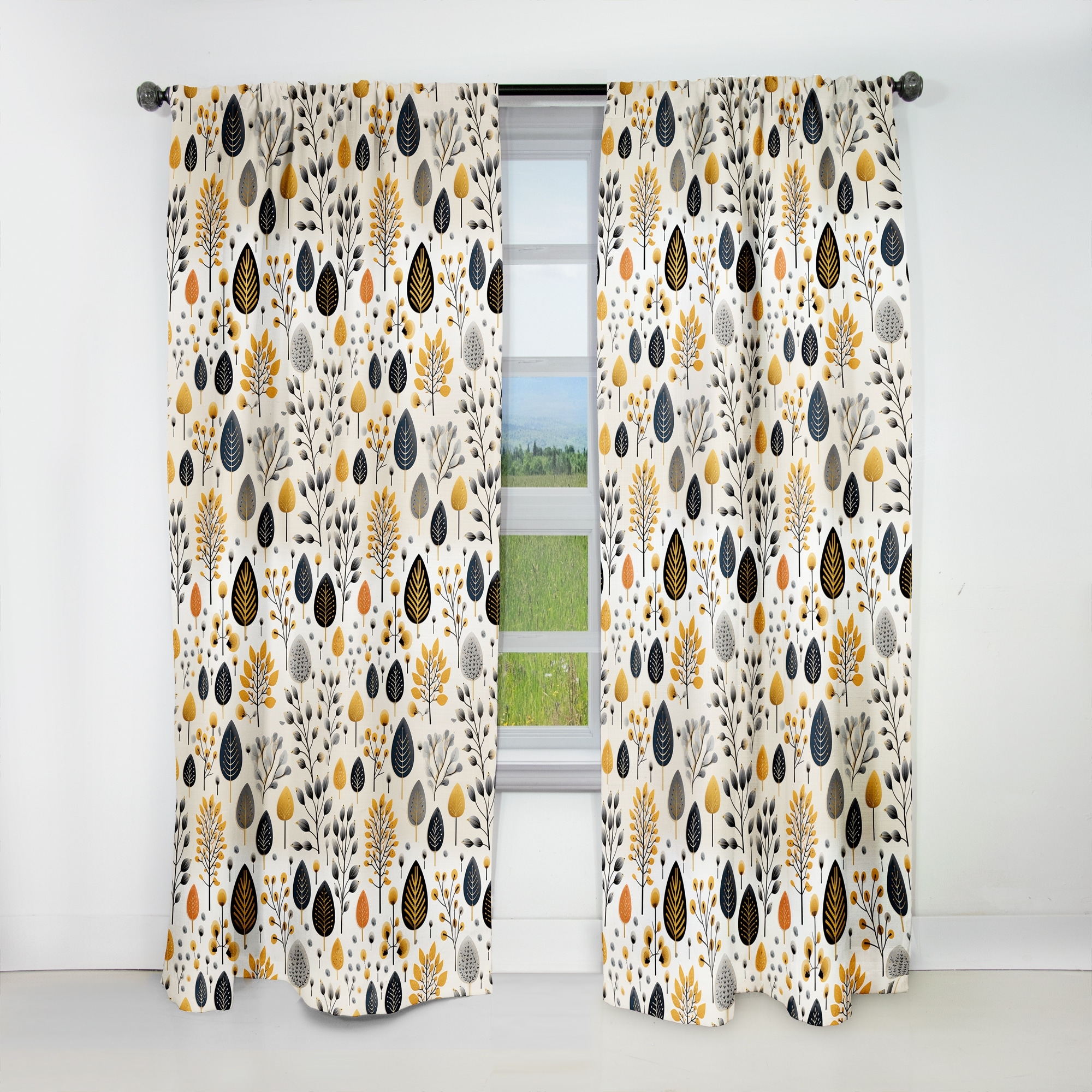 Designart "Minimalist Charm Floral Pattern In Beige" Floral Blackout Curtain For Living Room Décor