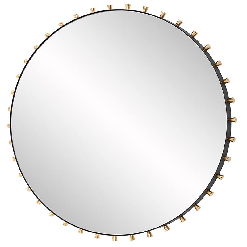 Round Framed Wall Mirror with Tapered Pegs - 37.25" - Matte Black