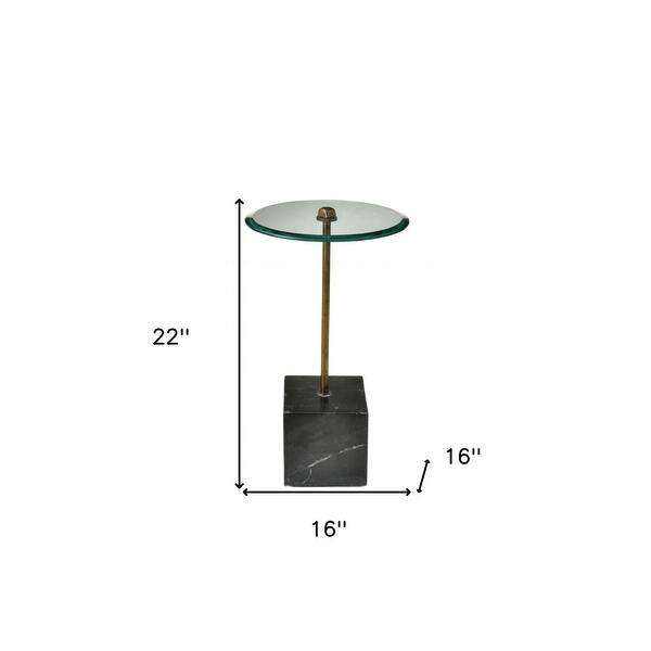 22 Inch Modern Round Side End Table with Glass Top and Black Marble ...
