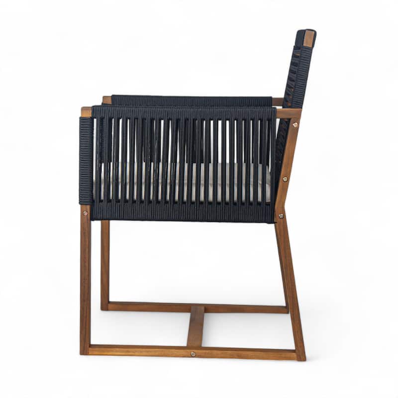 Christopher Knight Home - Noah Outdoor Dining Armchair Chairs（Set of 2) with Rope Design Back Patio Chairs,Washable Cushion