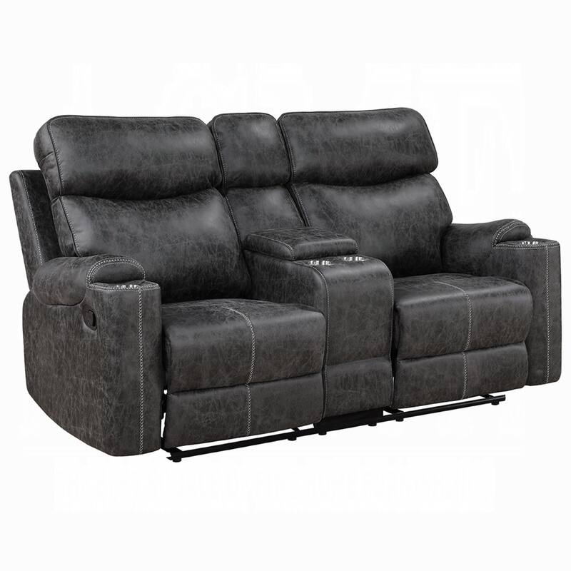 Hori Manual Recliner Loveseat, 75 Inch Gray Microfiber, Cupholders