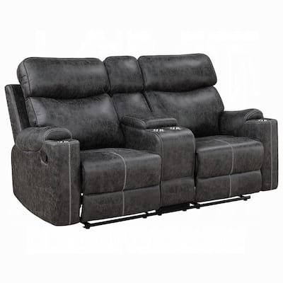 Hori Manual Recliner Loveseat, 75 Inch Gray Microfiber, Cupholders