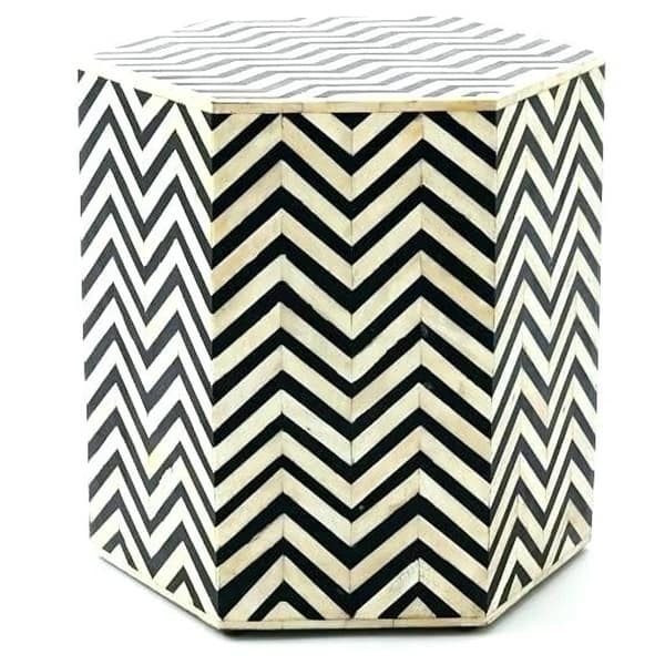 Zigzag Bone Inlay Hexagonal Drum Side and End Table Size L Bed Bath