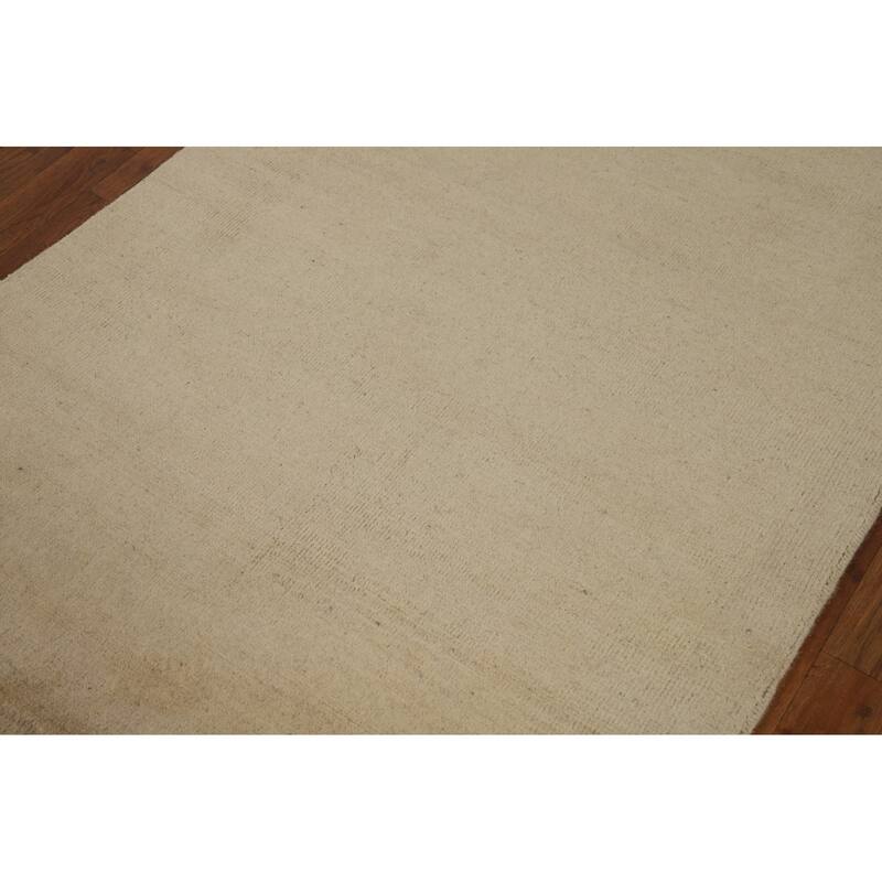 Solid Gabbeh Oriental Rug Hand-Knotted Wool Carpet - 3'7"x 7'3"