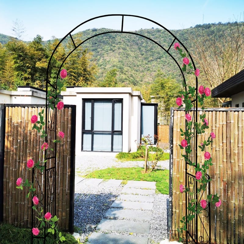 55'' x 94.5'' Black Outdoor Metal Garden Arch Trellis Climbing Plants Support Rose