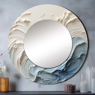 Designart "White And Blue Wave Papercut Style" coastal waves Living Room Mirror - White Nautical & Coastal Round Mirror