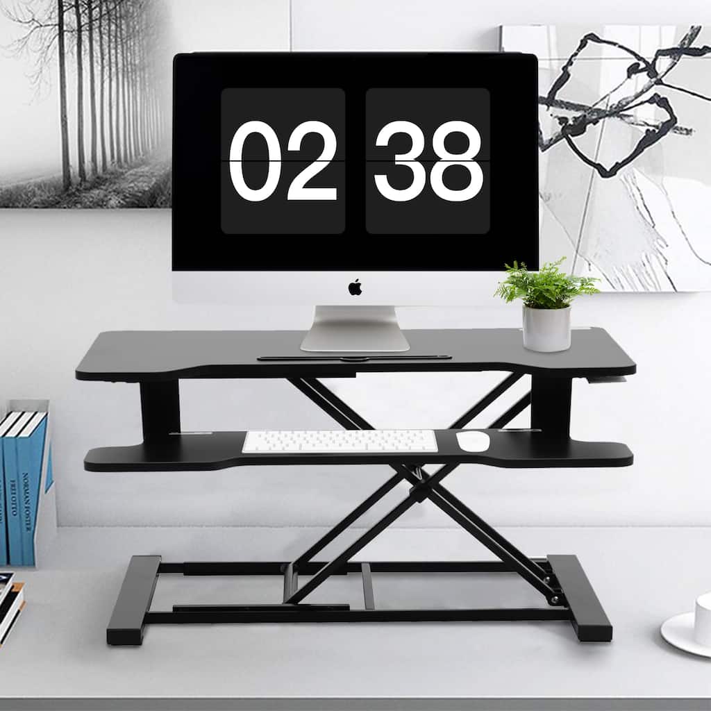 Computer Desk Height Adjustable Workstation Dual Tier Pneumatic Lift