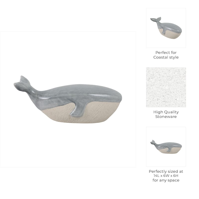 Stoneware Figurine Texture Coastal Whale Decorative Accent - 6" Blue - 14" x 6" x 6"