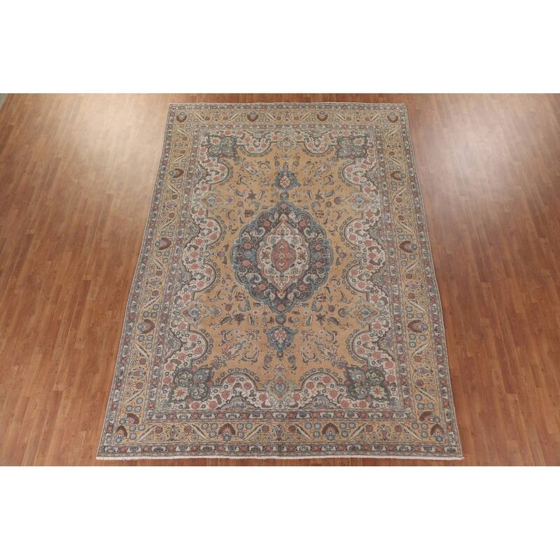 Hand Knotted Oriental 100% Wool Carpet Traditional Floral Peach Mashad Area Rug - 12' 7'' X 8' 10''