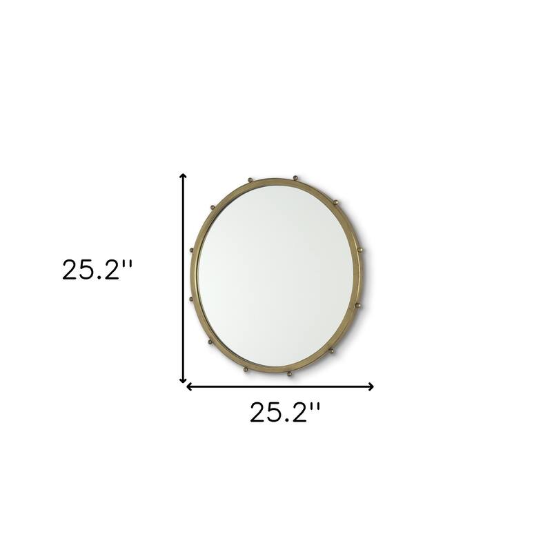 HomeRoots 25" Gold Metal Beaded Round Framed Accent Mirror - 25.20 in. x 25.20 in. x 1.18 in.