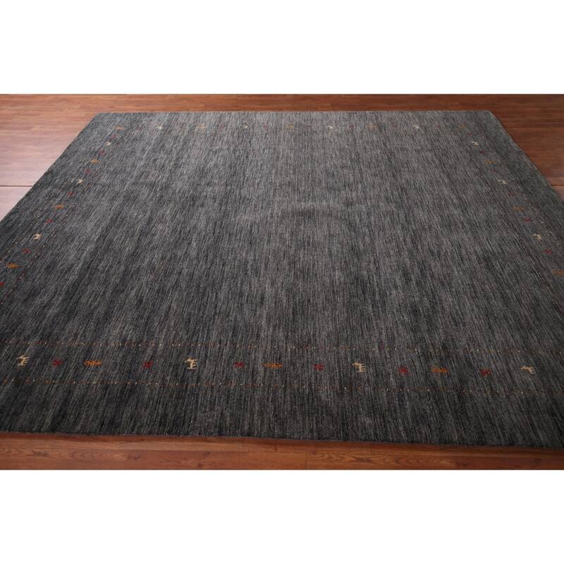 Tribal Gabbeh Indian Area Rug Handmade Grey Wool Carpet - 8'4" x 9'9"