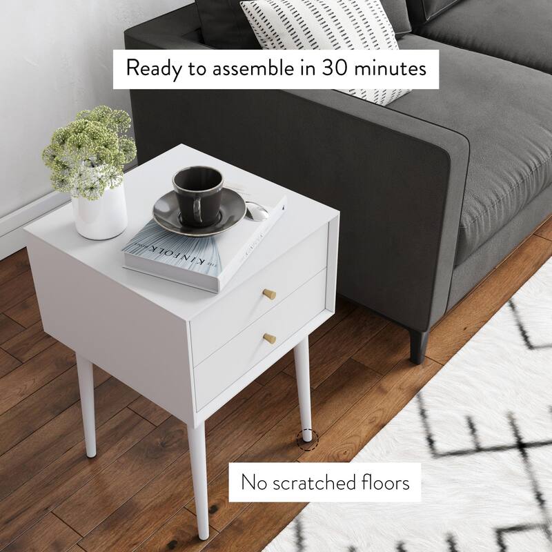 Nathan James Harper 2-Drawer Mid-Century Side Table