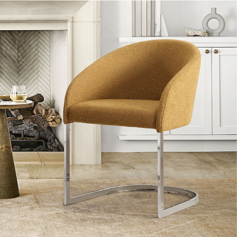 Modern Fabric Upholstered Dining Chairs, Boucle Arm Side Chair - 30" H x 22.2" W x 21.7" D