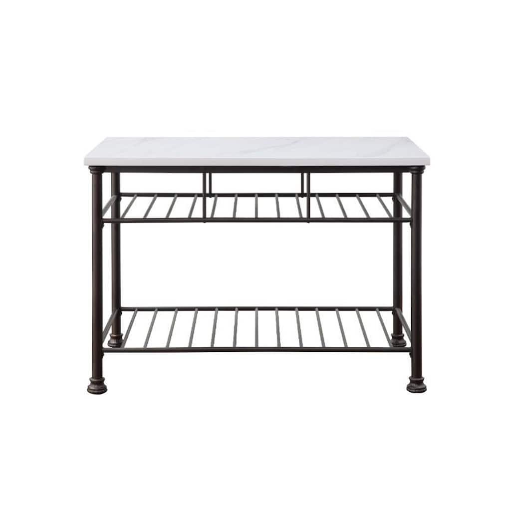 Kitchen Island with Marble Top in White and Gray