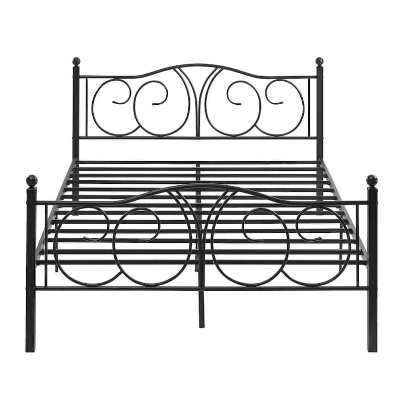 VECELO Platform Bed Frame with Scroll Headboard, Twin/Full/Queen Size Beds