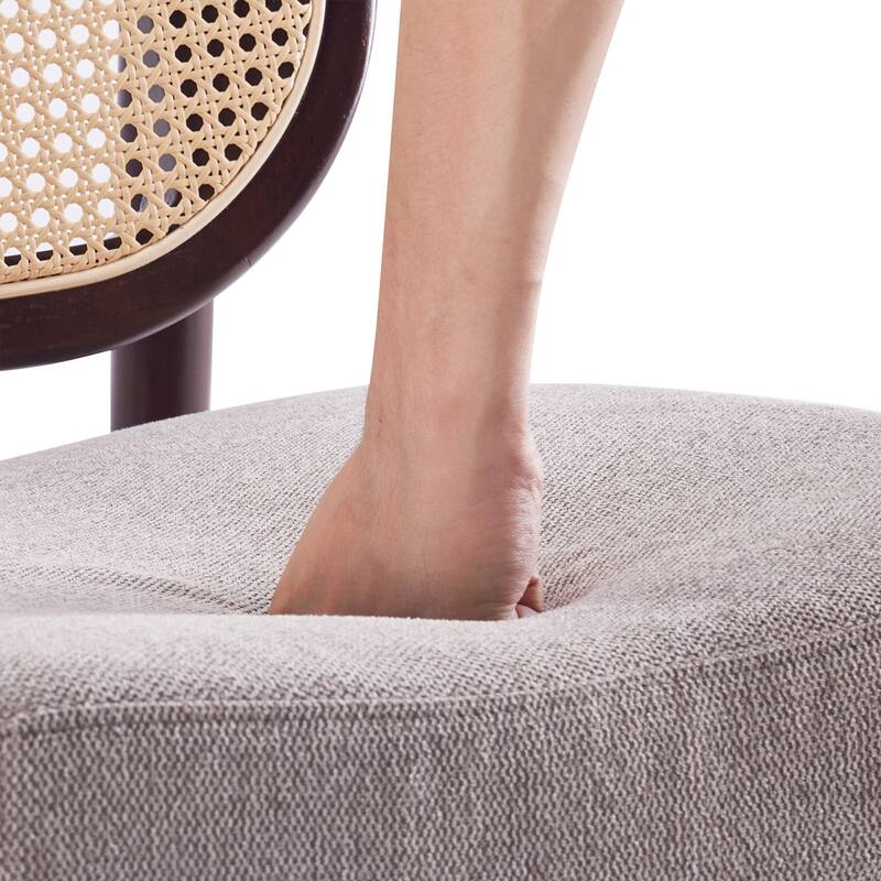 Rattan Accent Chair, Upholstered Living Room Chair with Rattan Back & Wood Frame, Mid-Century Modern Reading Chair