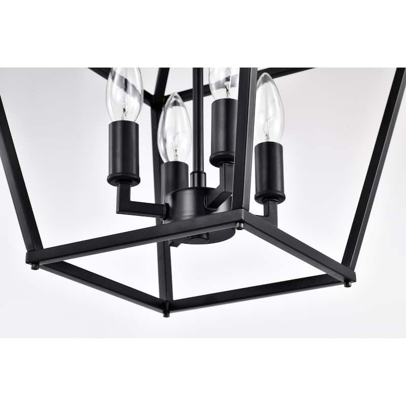 Matte Black 4-Light Lantern Pendant 12 in with Nickel or Black Sleeve
