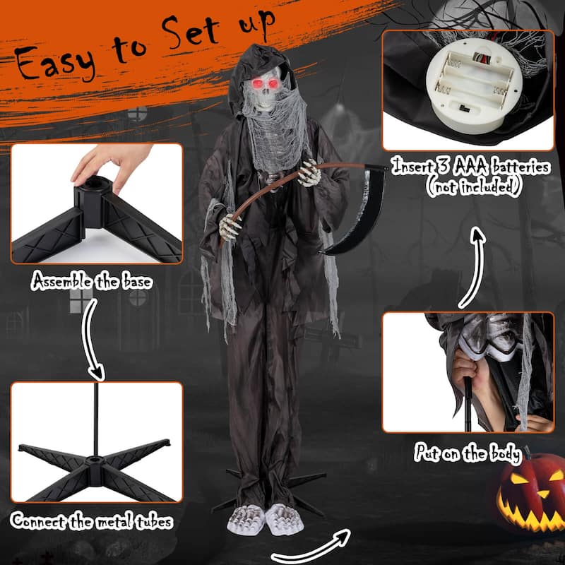 8.5 FT Halloween Animatronics Sound-Activated Standing Grim Reaper