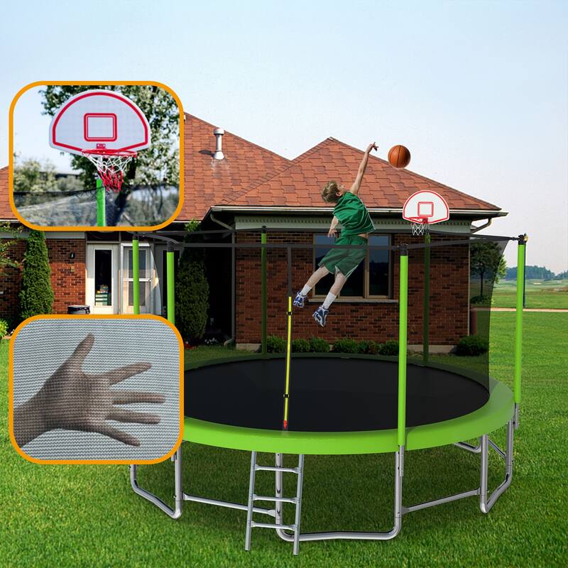 15FT Large Recreational Trampoline with Safety Enclosure Net for Kids in Outdoor Backyards