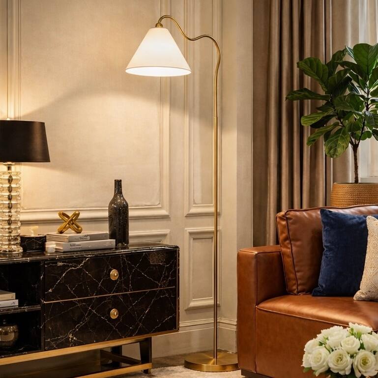 Majestic Glow Brass Floor Lamp - White - White