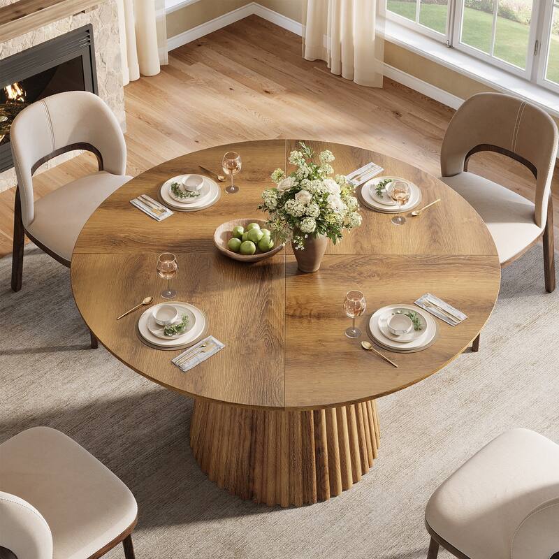 Round Dining Table for 4-6 People, 47" Farmhouse Wood Kitchen Table