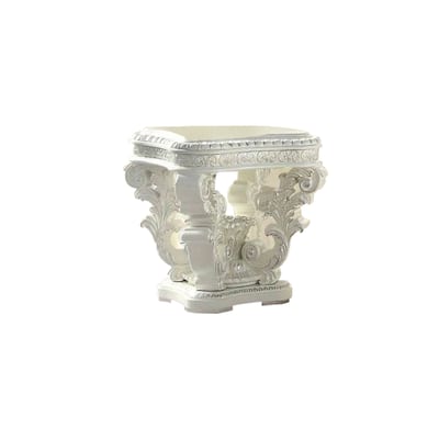 28 in. White Rectangle Wood End Table with Pedestal Base