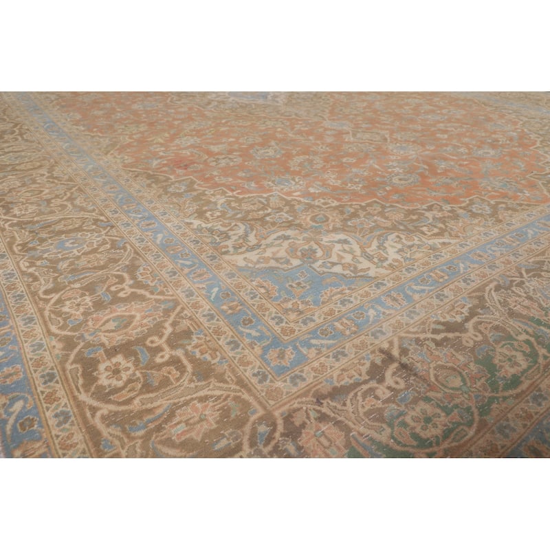 Orange Kashan Persian Vintage Area Rug Hand-Knotted Wool Carpet - 9'7"x 13'5"