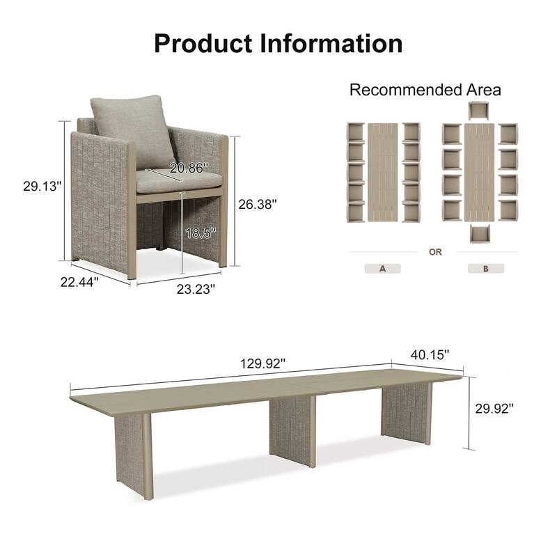 PURPLE LEAF Sanori Patio Dining Set Modern Large Weather-Resistant Table and Aluminum Chairs Beige for Garden Backyard Kitchen