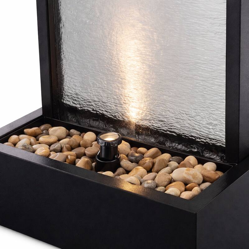 Alpine Corporation 72" Zen Mirror Waterfall Fountain with LED Lights and Stones