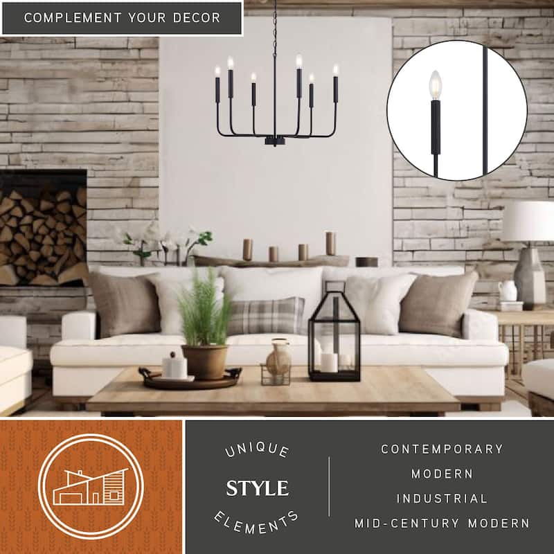 Beldon 6 Light Black Contemporary Chandelier Candelabra - 26-in W x 23.75-in H x 26-in D