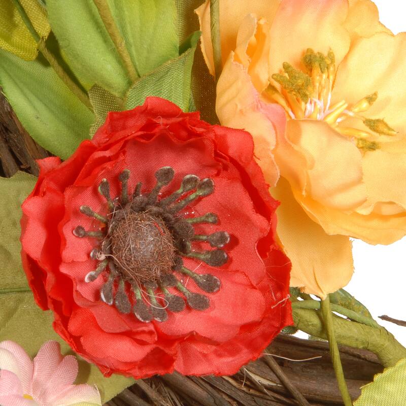 National Tree Company 22 inch Artificial Spring Wreath with Assorted Flowers, Fern Fronds, and Leafy Greens - 22 IN