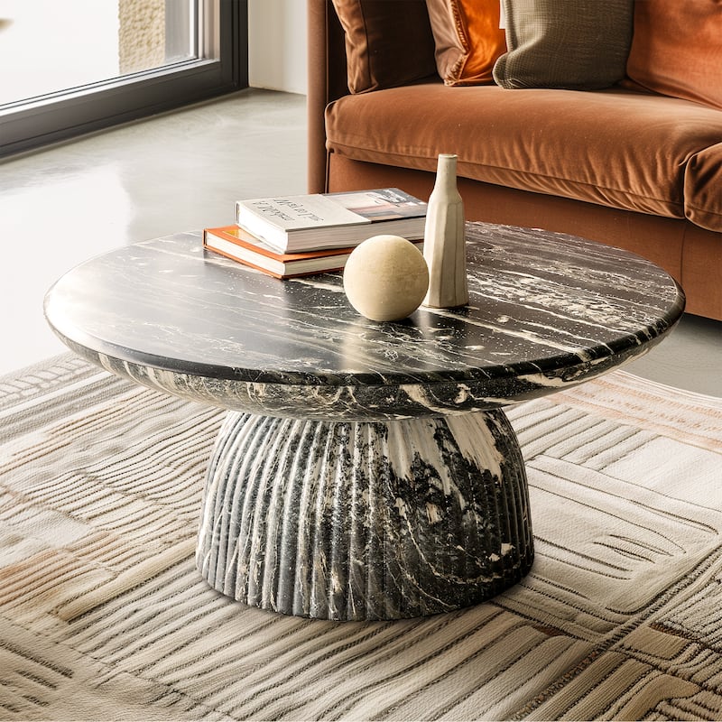 Studio London Maddox Single Round Coffee Table Stone Marble Effect - Faux Marble small