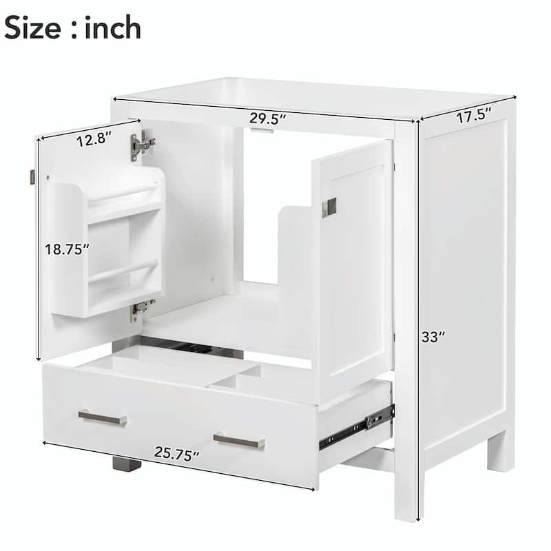 30" White Bathroom Vanity with Single Sink, 2 Doors, and Drawer