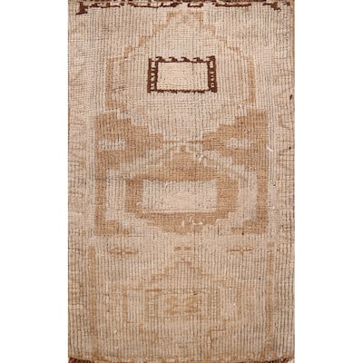 Hand Knotted Oriental 100% Wool Carpet Transitional Geometric Beige & Ivories Anatolian Area Rug - 2' 4'' X 1' 5''