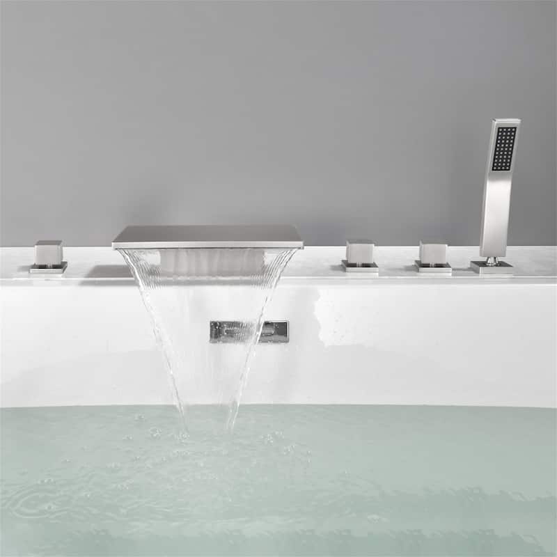 Waterfall Deck Mount Tub Faucet With Handheld Shower Brass Roman Bathtub Faucet Modern Tub Filler With Sprayer