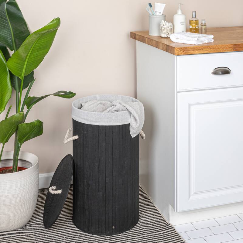 Bamboo Laundry Hamper with Rope Handles and Removable Laundry Bag Bed