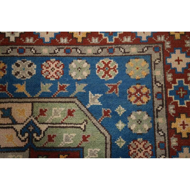 Blue Geometric Heriz Serapi Area Rug Handmade Wool Carpet - 8'0"x 9'10"