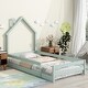 preview thumbnail 1 of 5, Floor Bed Frame w/ Fences, Twin Size Pine Wood Platform Floor Bed w/ House-shaped Headboard for Girls, Boys Bedroom, Light Green Twin - Light Green