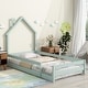 preview thumbnail 29 of 33, Twin Size Wood bed with House-shaped Headboard Floor bed with Fences Light Green